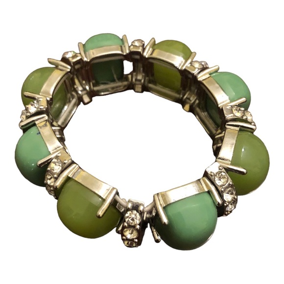 Accented Chunky Beaded Stretched Women's Jade/Silver Bracelet - Picture 2 of 10